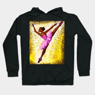 Black ballerina with gold background   ! beautiful  black girl with Afro hair and dark brown skin wearing a pink tutu.Hair love ! Hoodie